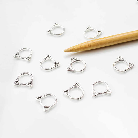 Silver Cat Stitch Markers